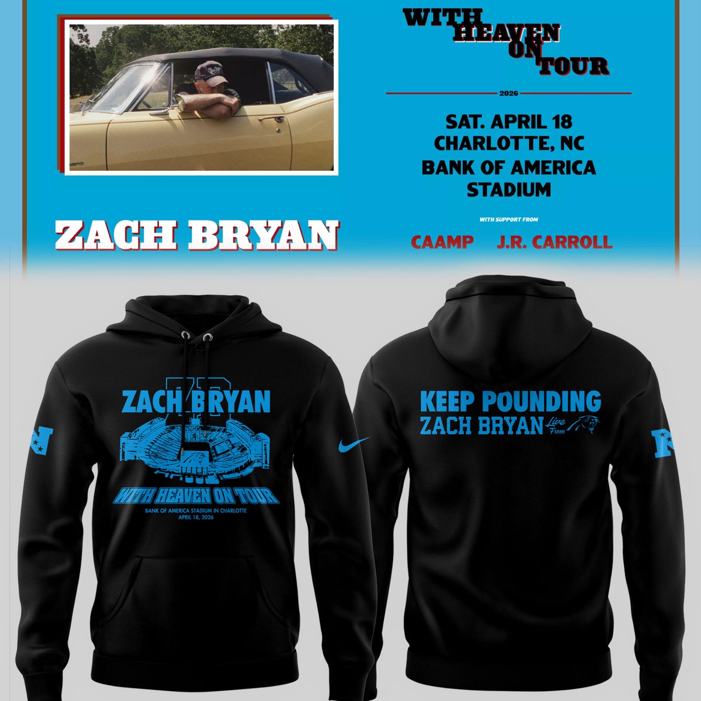 Limited Edition Zach Bryan Charlotte Tour Hoodie 2026