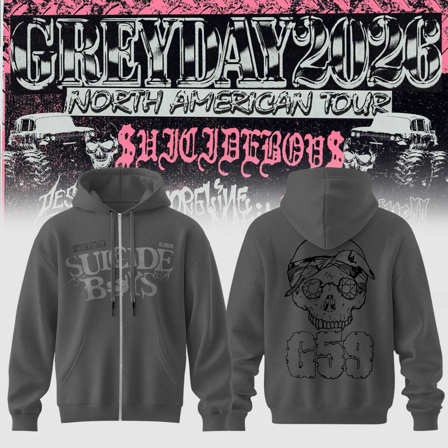 Grey Day 2026: The Official SUICIDEBOYS Heavyweight Zip Hoodie Collection