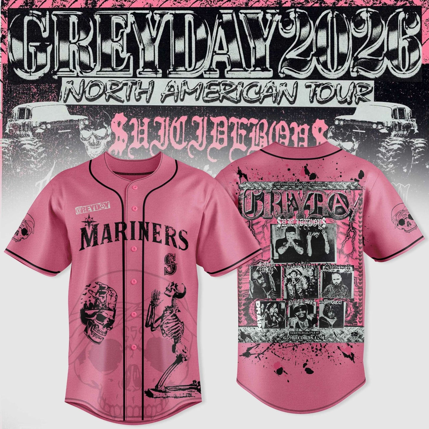 Seattle Mariners X $uicideboy$ Greyday 2026 – North American Tour Jersey