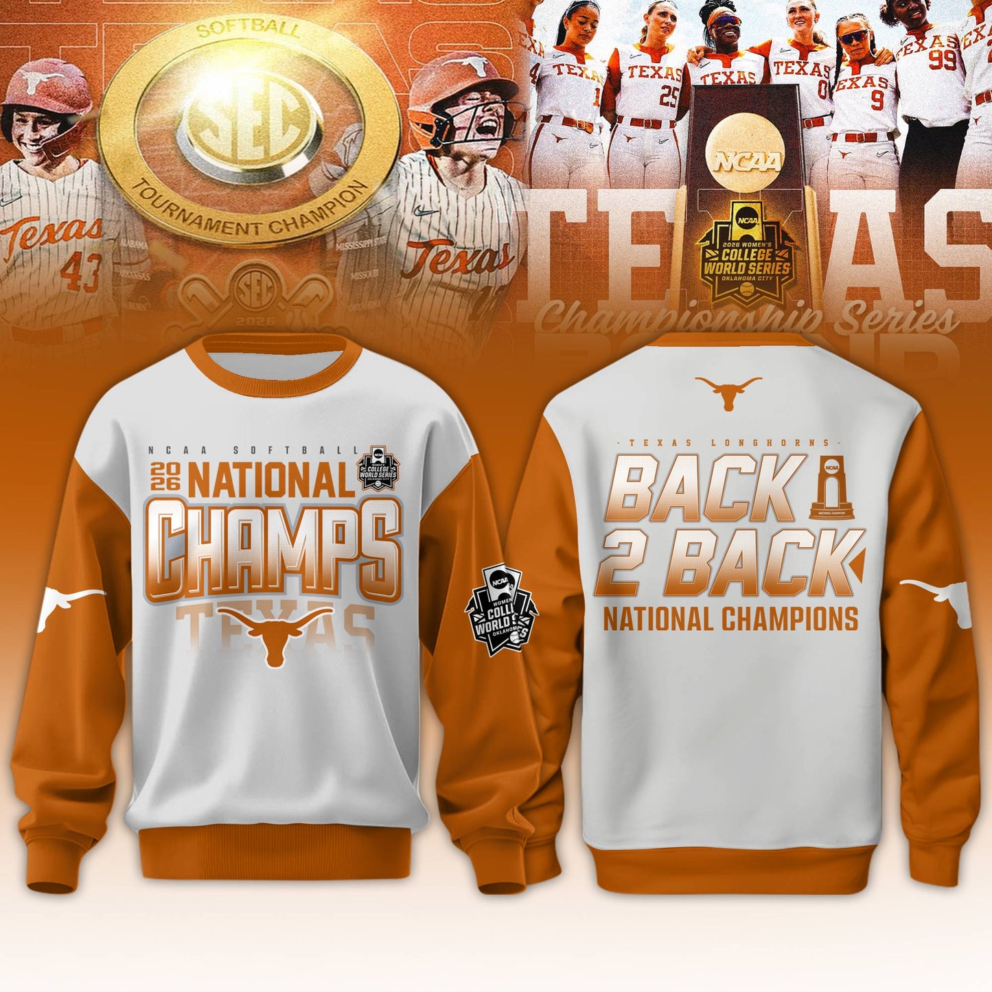 ,Texas Longhorns SoftBall Championship 2026 Women’s College World Series Sweatshirt