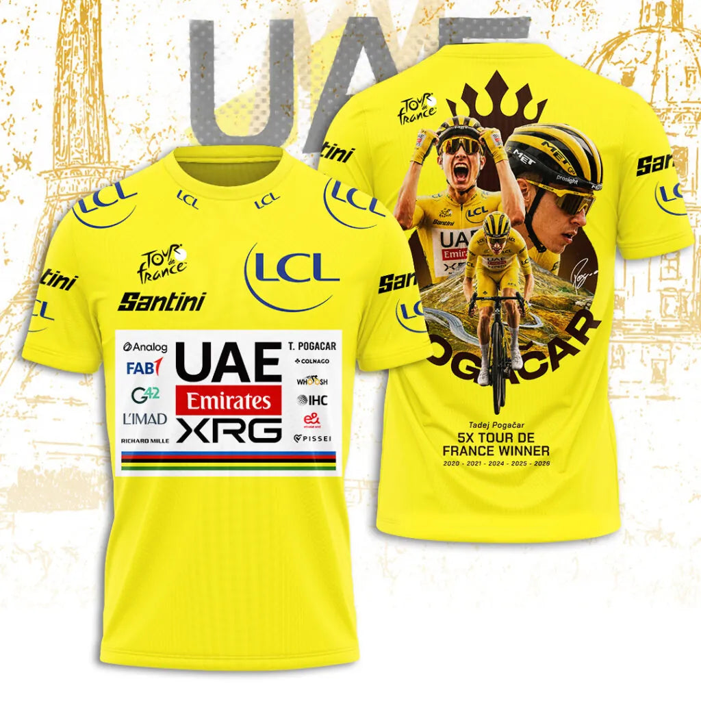 Limited Editon Tadej Pogacar 2026 5X Tour de France Winner Shirt