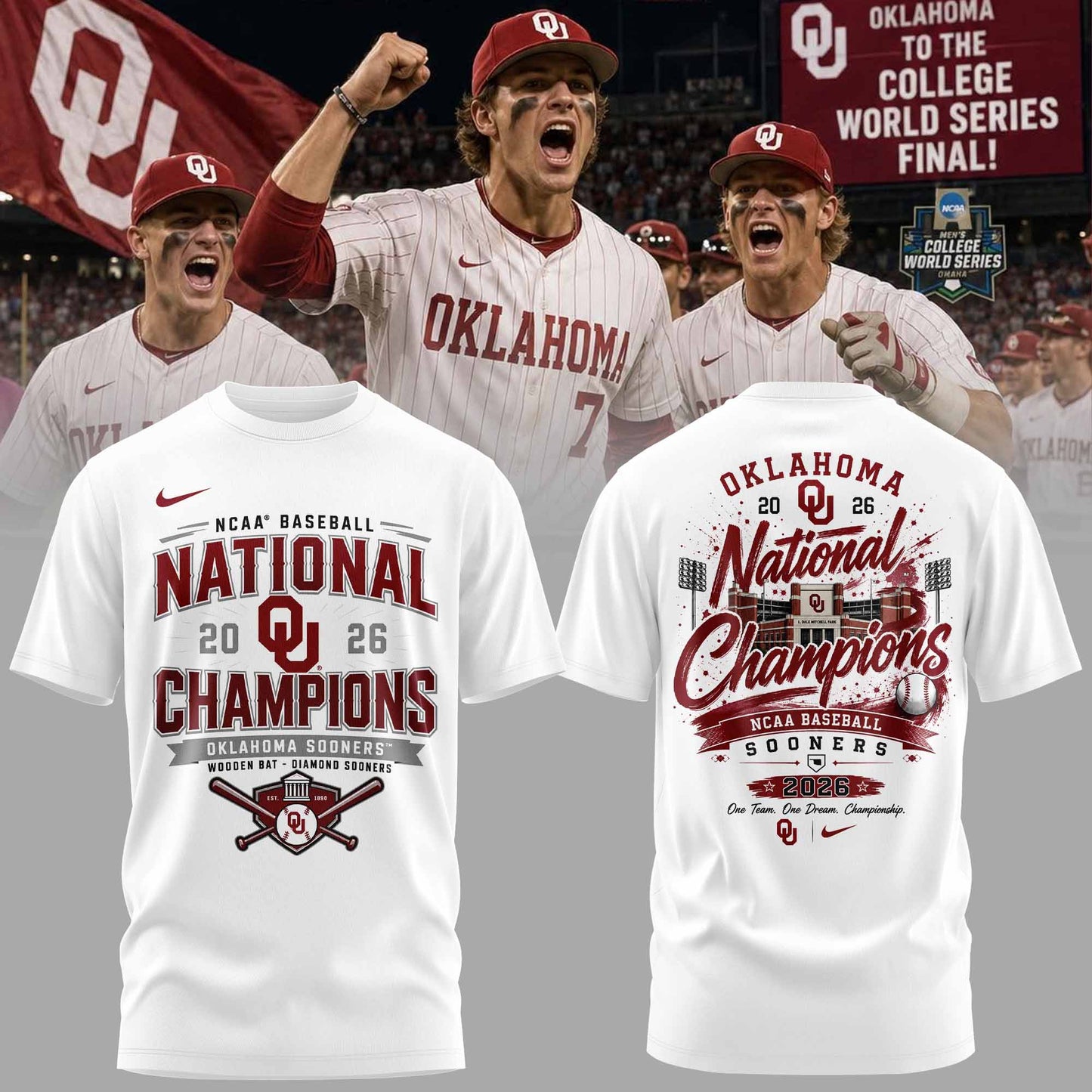 Oklahoma Sooners Baseball 2026 National Champions Tee