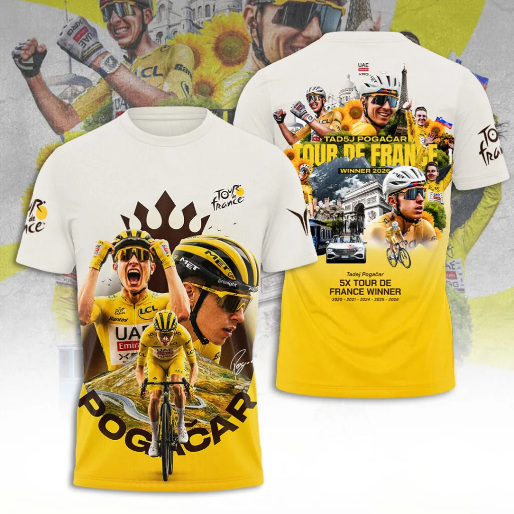 Limited Editon Tadej Pogacar 2026 5X Tour de France Winner Shirt