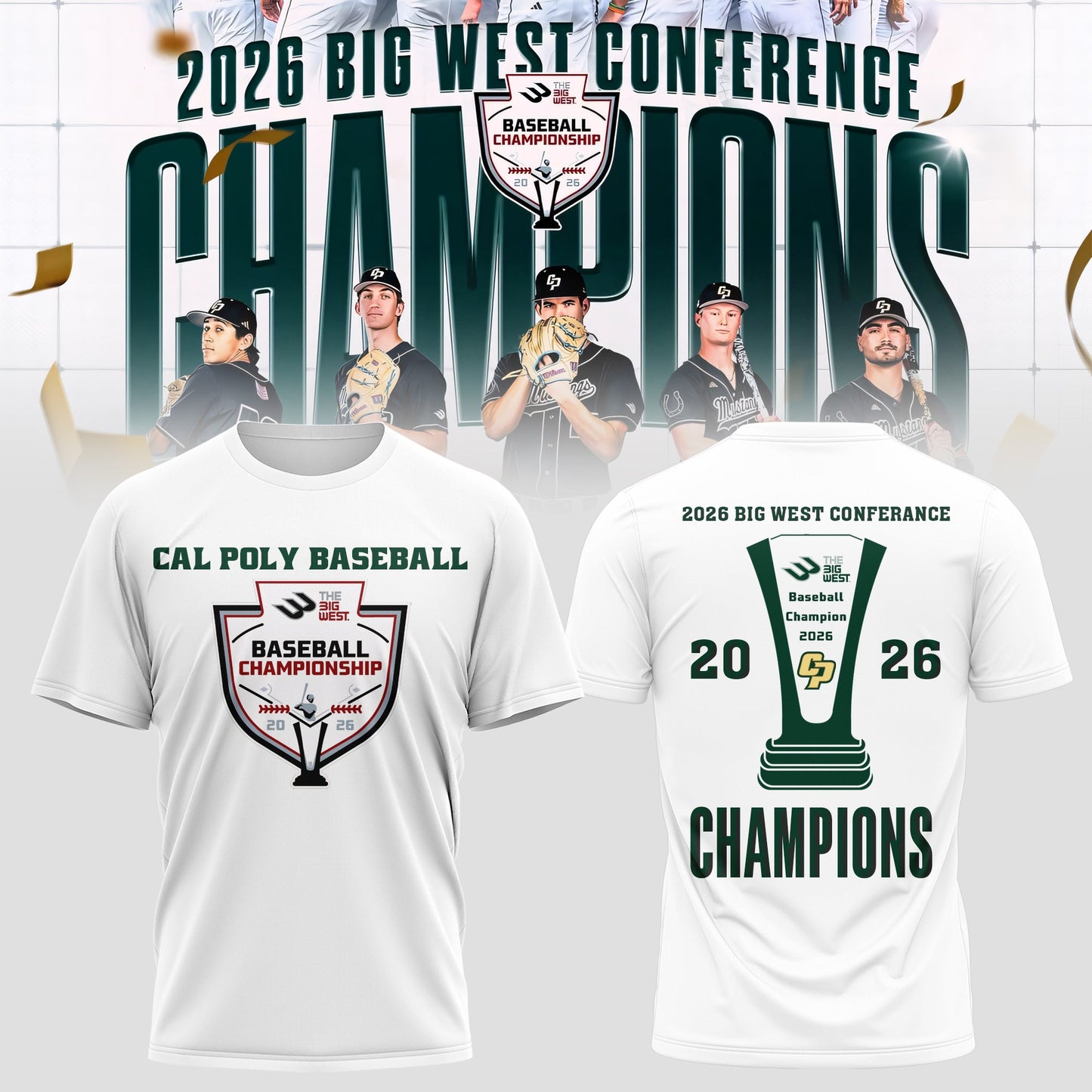 _ Big West Conference 2026 Champions – Cal Poly Mustangs Baseball Tee