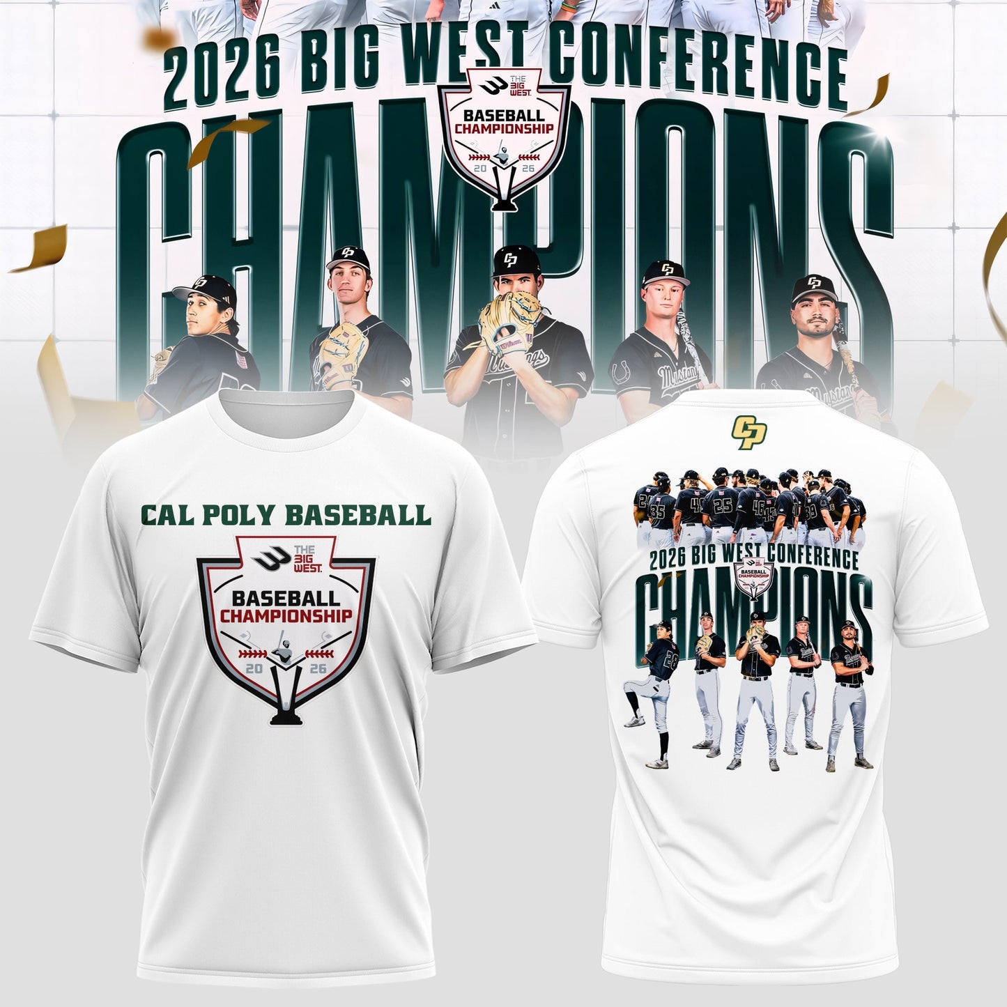 _ Big West Conference 2026 Champions – Cal Poly Mustangs Baseball Tee
