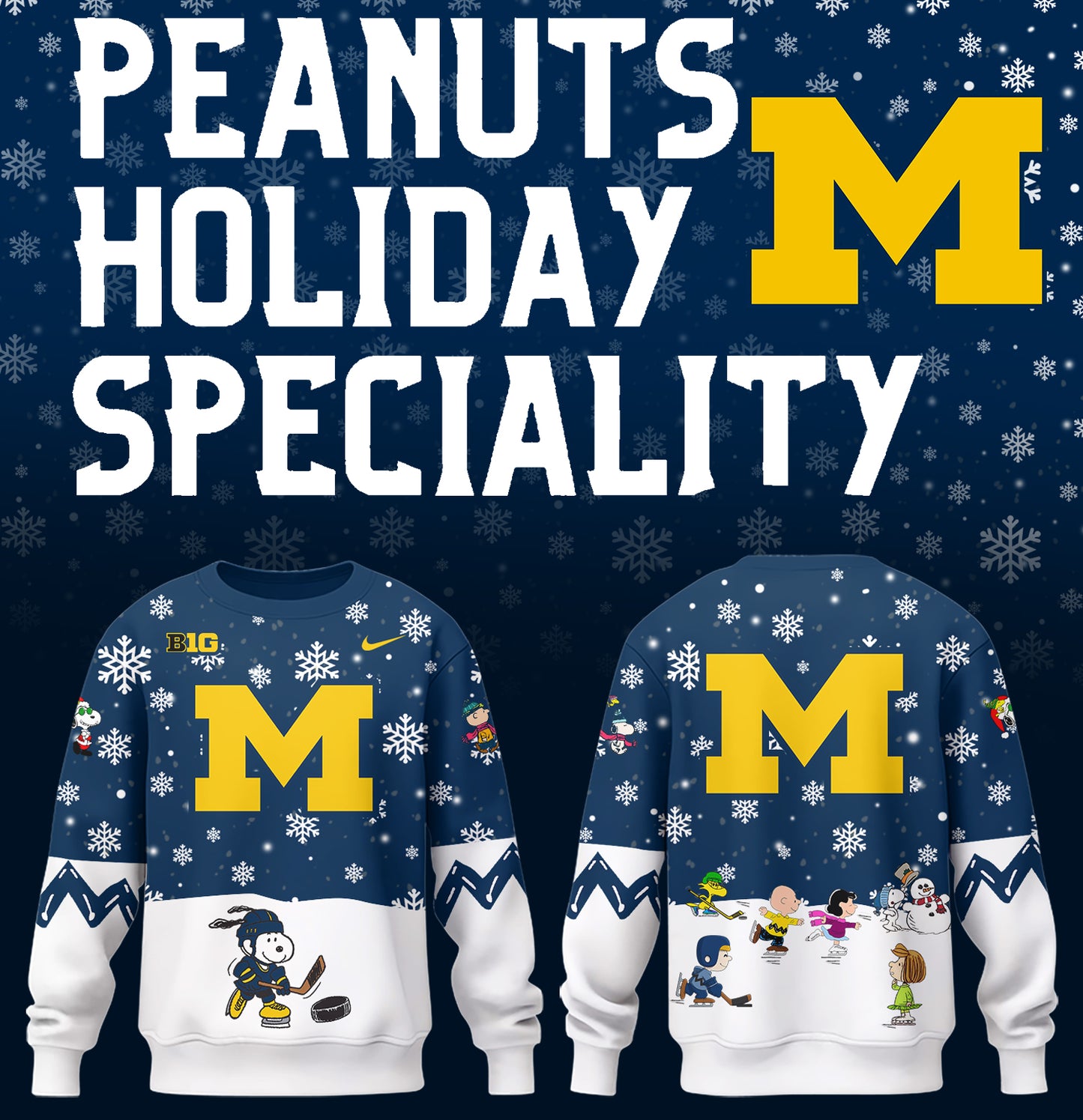 Limited Edition Michigan Ice Hockey Peanuts Holiday Speciality Sweatshirt 2024