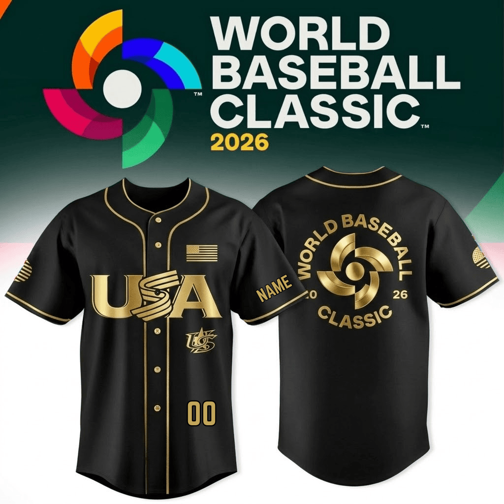 USA - Baseball 2026 World Baseball Classic Golden Personalization-3D Baseball Jersey