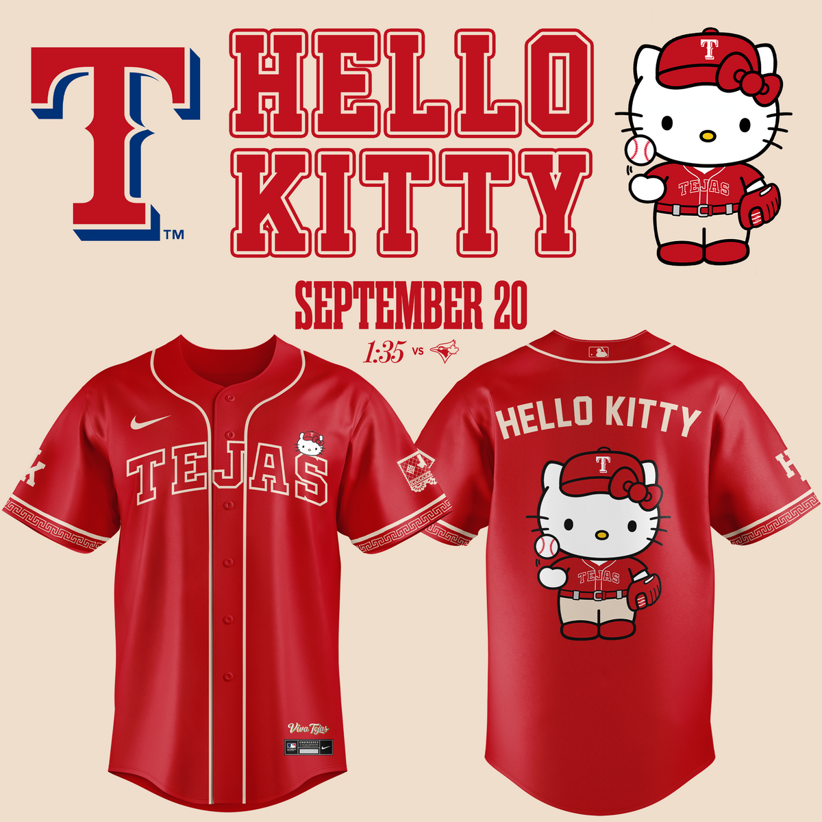 Exclusive Tejas City Connect Texas Rangers x Hello Kitty Jersey 2026