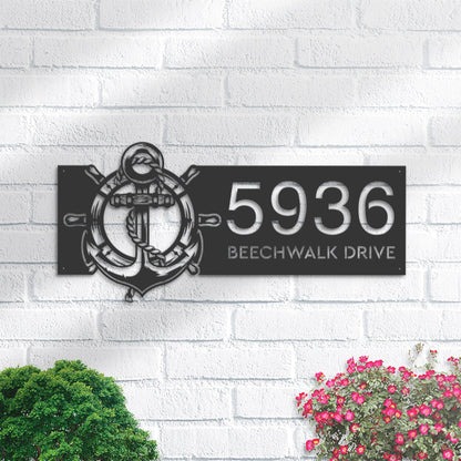Personalized Anchor and ship rope Metal Address Sign With LED lights House number Hanging Address Plaque Yard Sign Outdoor Garden Stake