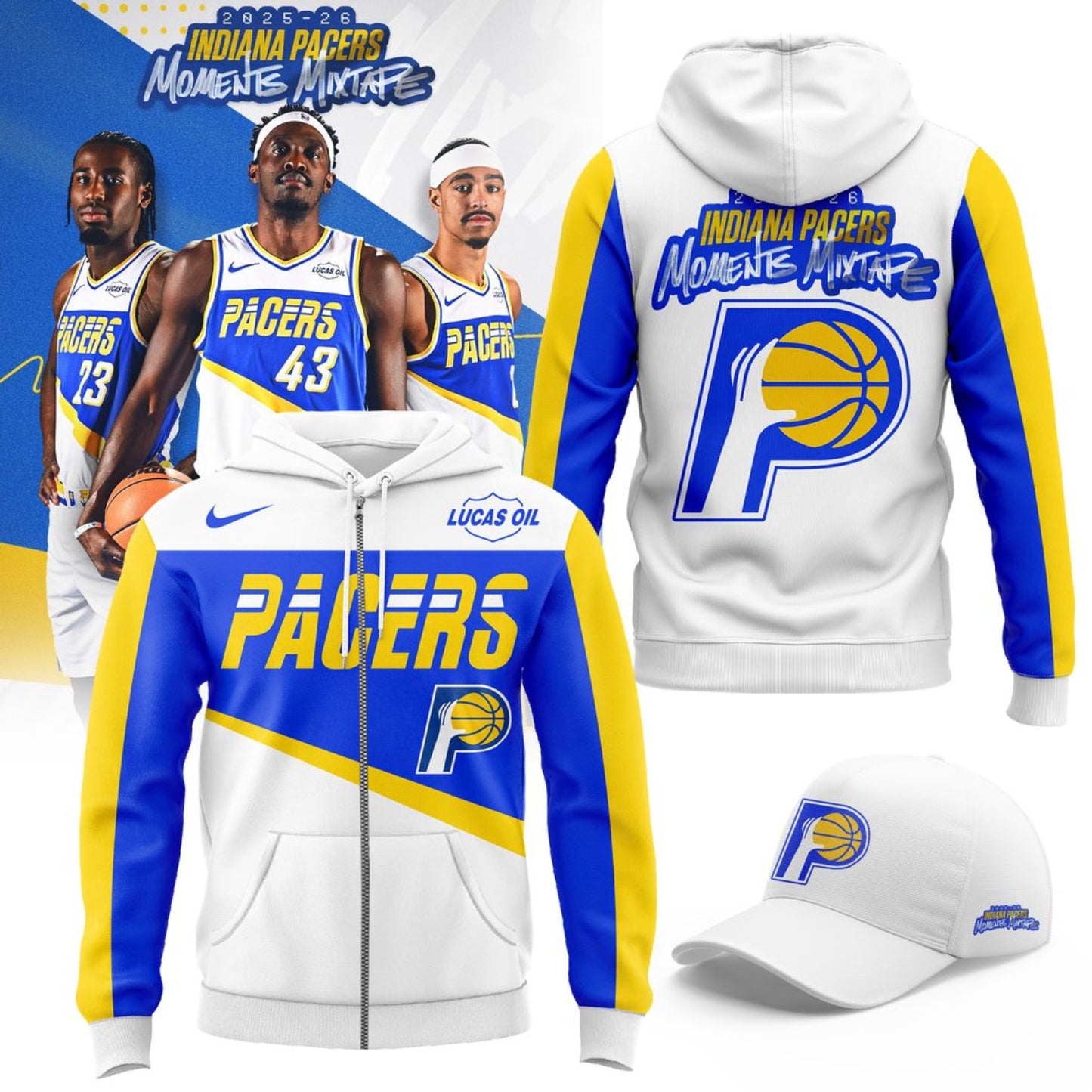 Indiana Pacers 25-26' CITY EDITION Oversized Crewneck Zip Hoodie