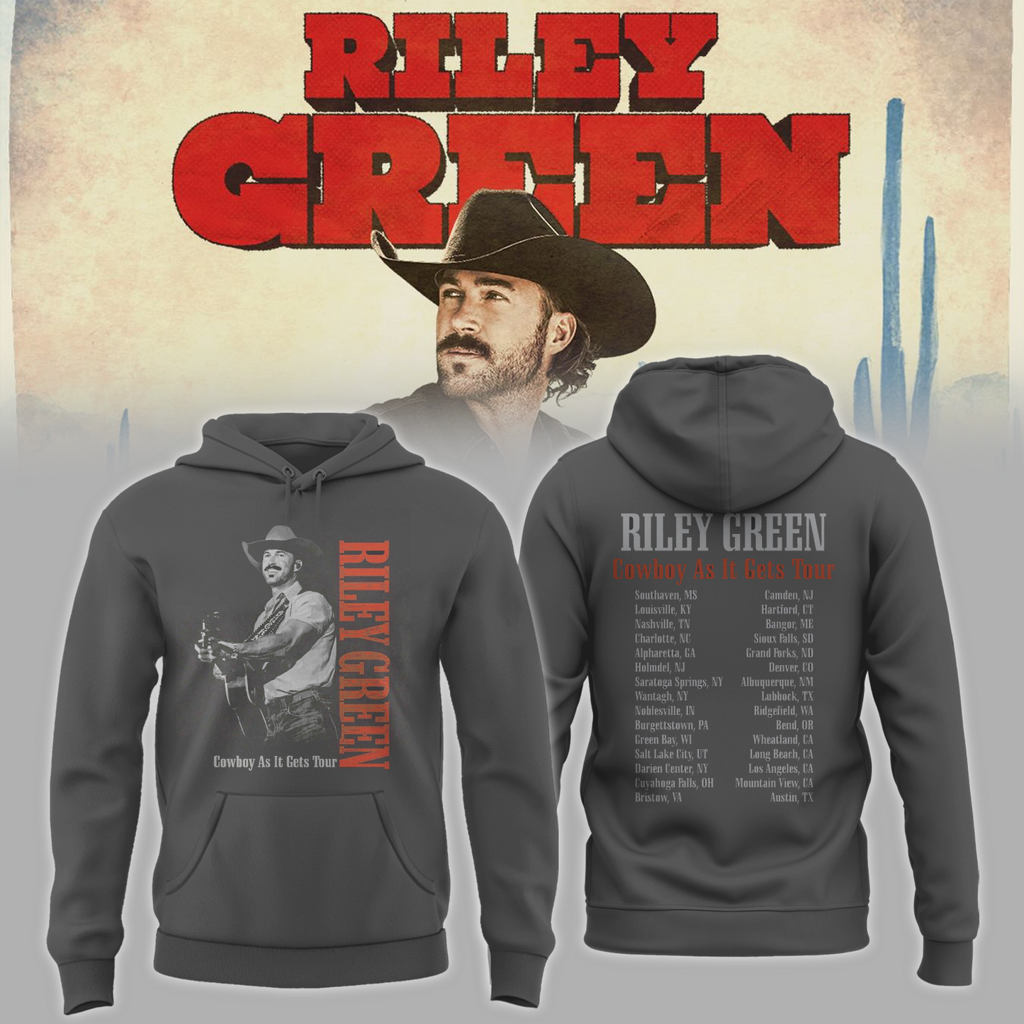 Riley Green Cowboy As It Gets Tour 2026 Edition Hoodie
