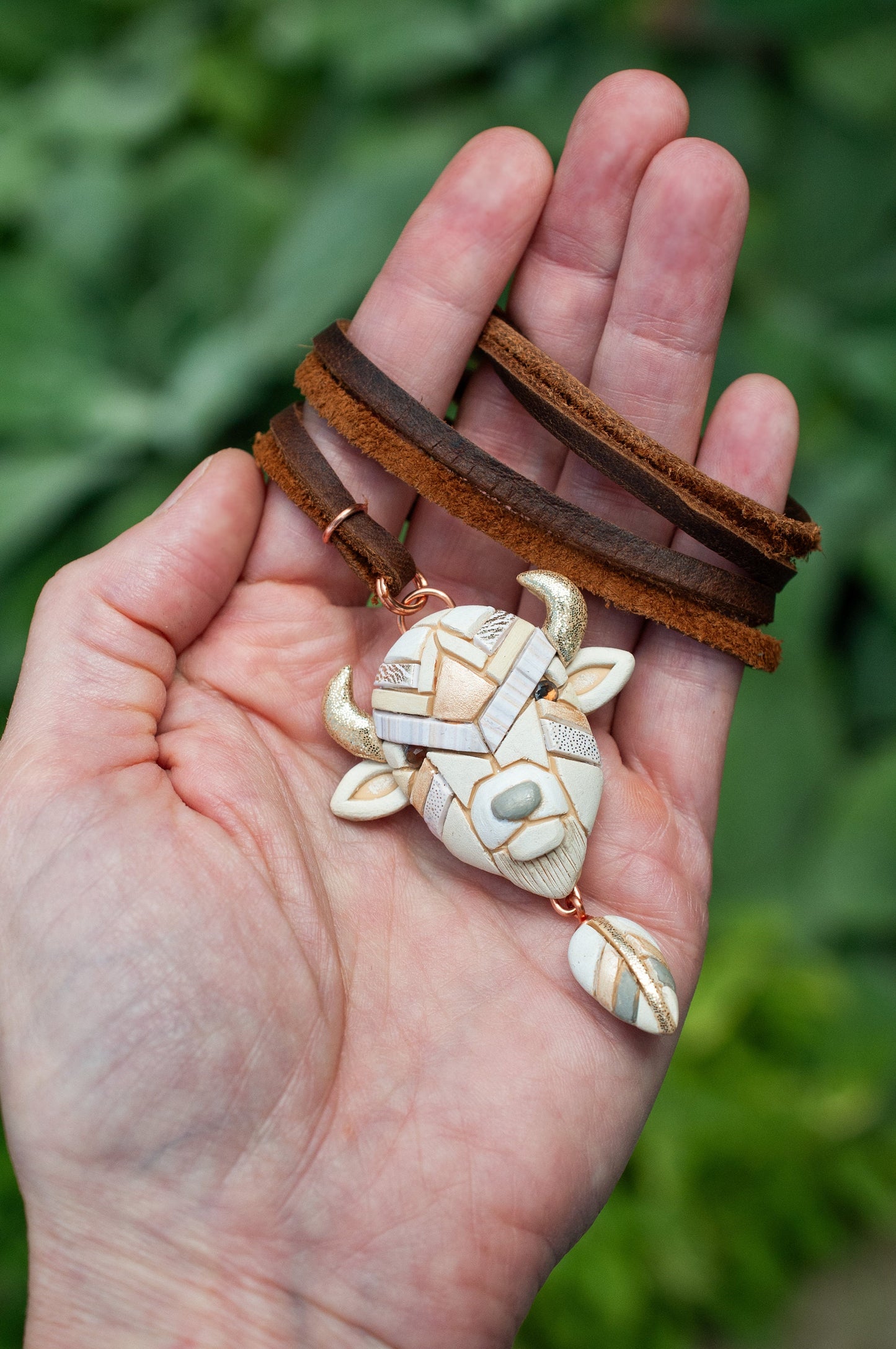 White or Brown Bison Buffalo Necklace: Handmade Western Gift