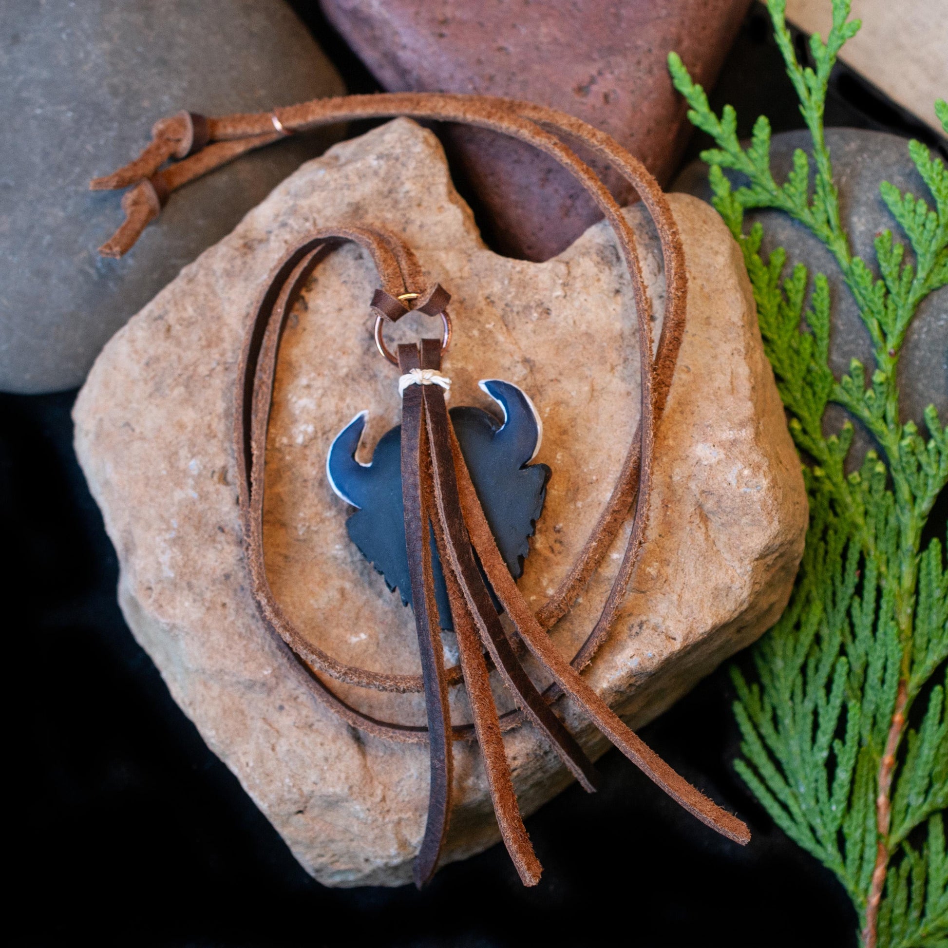 Bison Buffalo Necklace on Western Style Leather Cord, Spirit Animal Head, Mosaic art design, Unique Gift Idea, Native American, Wild, Free