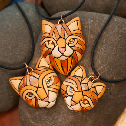 Ginger Cat Pendant Necklace, Handmade Orange Tabby Kitty Cat Gift Idea