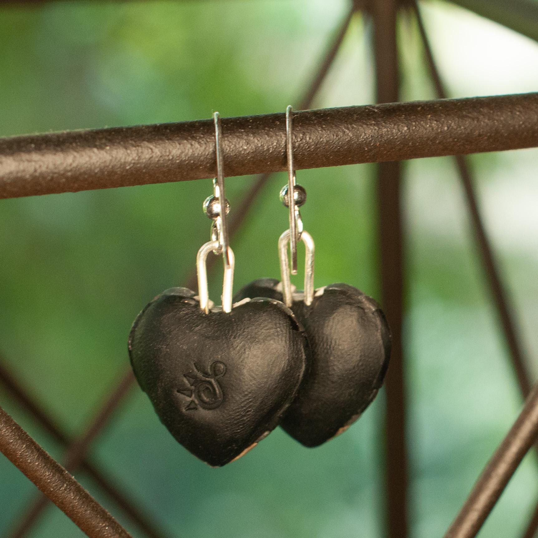 Chrome Heart Earrings – Shiny Silver Mosaic Hearts on Sterling Silver Ear wires – Trendy Lightweight Dangly Earrings, Handmade Jewelry Gift