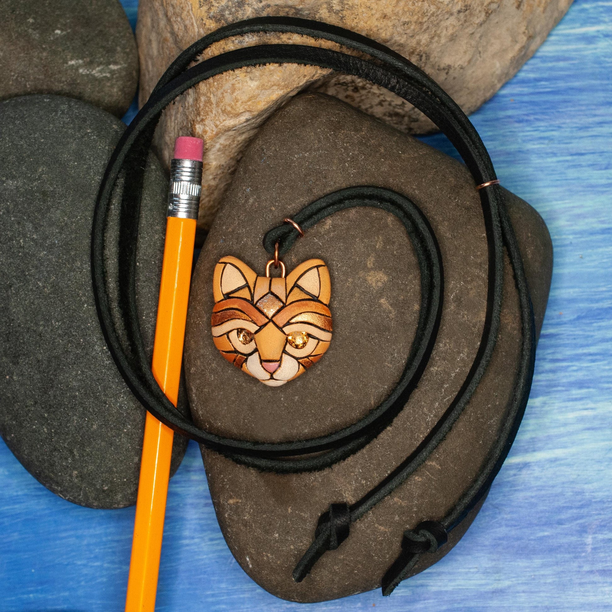 Ginger Cat Pendant Necklace: Polymer Clay Kitten Jewelry, Swarovski Crystals