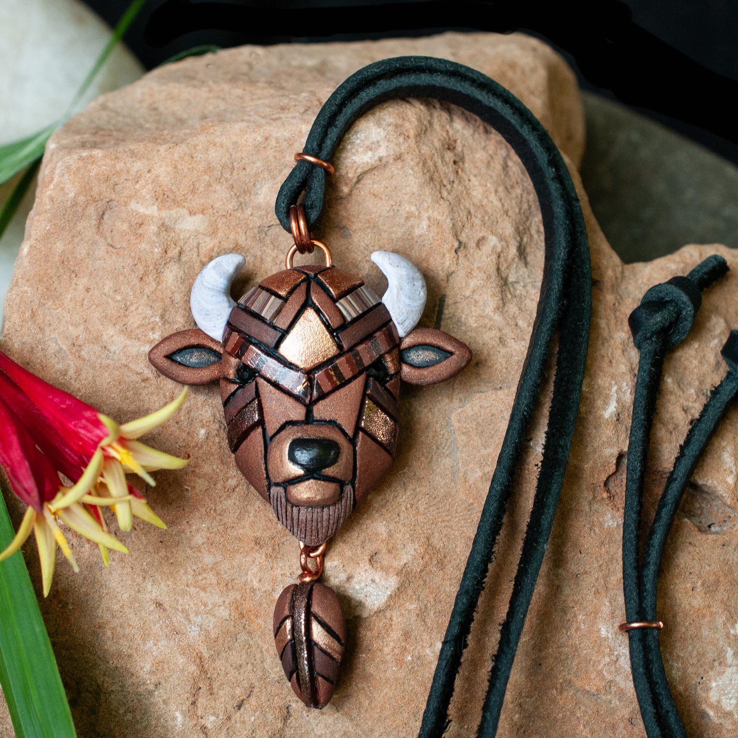 White or Brown Bison Buffalo Necklace: Handmade Western Gift