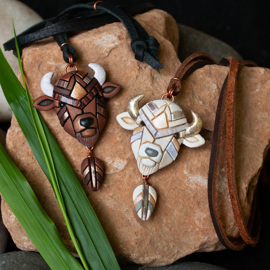 White or Brown Bison Buffalo Necklace: Handmade Western Gift