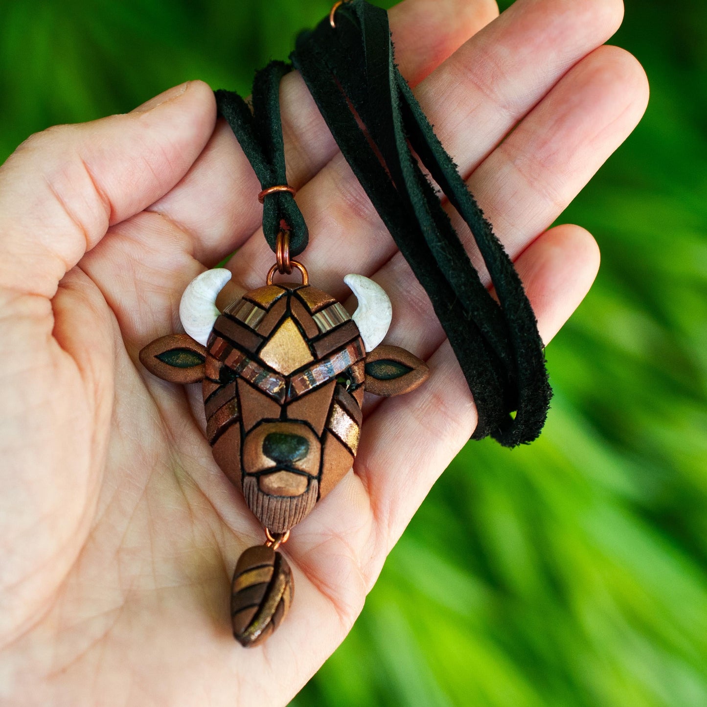 Brown Bison / Buffalo Necklace – Handmade Wildlife Jewelry on Leather Cord