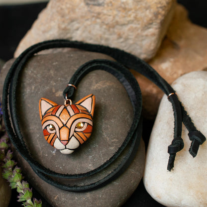 Ginger Cat Pendant Necklace, Handmade Orange Tabby Kitty Cat Gift Idea