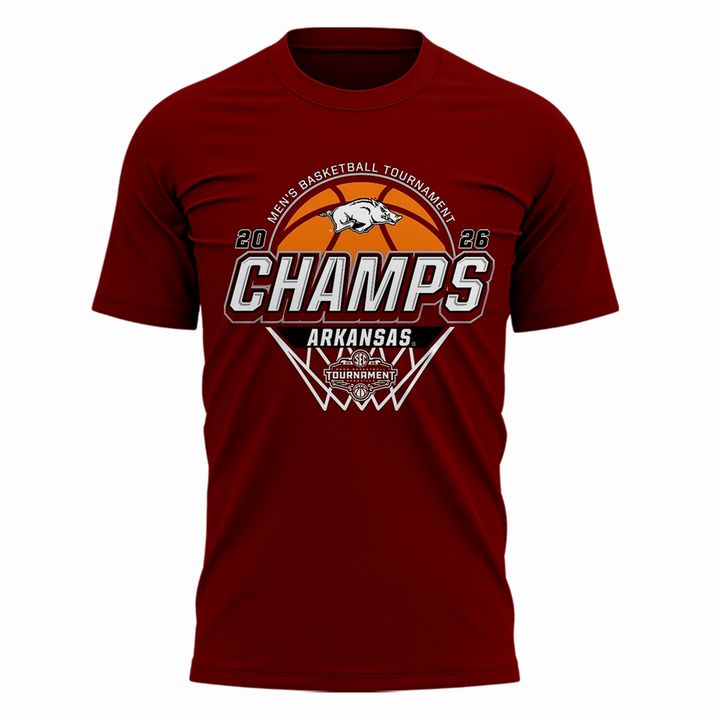 Arkansas Razorbacks Men's Basketball 2026 SEC Tournament Champions Locker Room Short Sleeve T-Shirt
