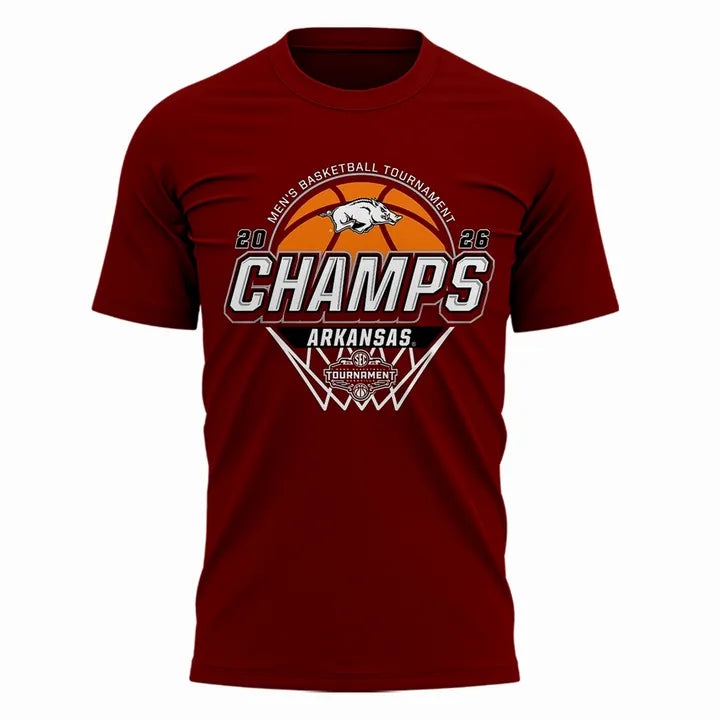 1. Arkansas Razorbacks Men's Basketball 2026 SEC Tournament Champions Locker Room Short Sleeve T-Shirt