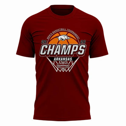 1. Arkansas Razorbacks Men's Basketball 2026 SEC Tournament Champions Locker Room Short Sleeve T-Shirt