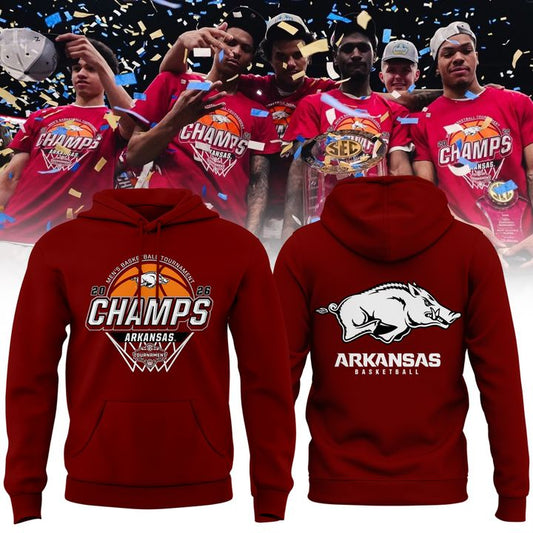 1. Arkansas Razorbacks Men's Basketball 2026 SEC Tournament Champions Locker Room Hoodie