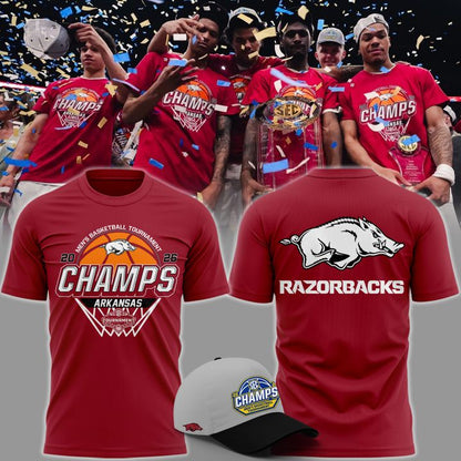 VIP.Arkansas Razorbacks Men's Basketball 2026 SEC Tournament Champions T Shirt