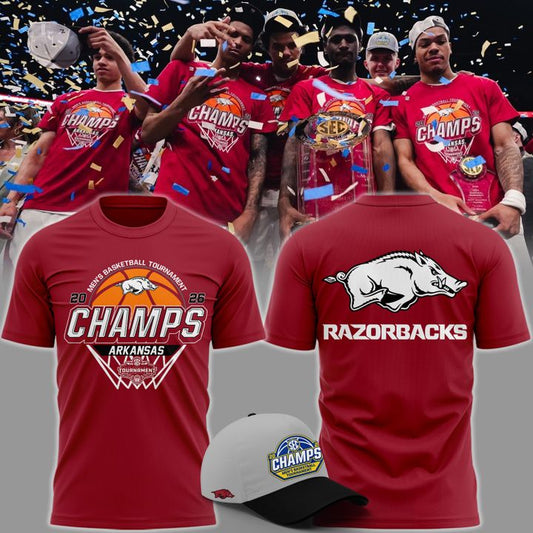 VIP.Arkansas Razorbacks Men's Basketball 2026 SEC Tournament Champions T Shirt