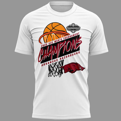 VIP.01.Arkansas Razorbacks Men's Basketball 2026 SEC Tournament Champions T Shirt