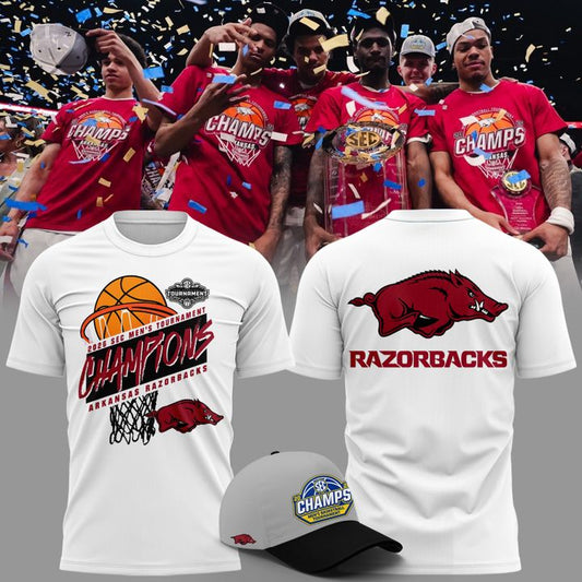 VIP.01.Arkansas Razorbacks Men's Basketball 2026 SEC Tournament Champions T Shirt