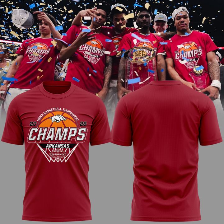 VIP.02.Arkansas Razorbacks Men's Basketball 2026 SEC Tournament Champions T Shirt