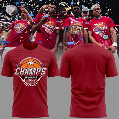 VIP.02.Arkansas Razorbacks Men's Basketball 2026 SEC Tournament Champions T Shirt