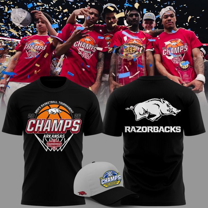 VIP.03.Arkansas Razorbacks Men's Basketball 2026 SEC Tournament Champions T Shirt