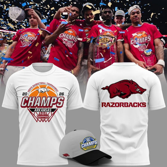 VIP.04.Arkansas Razorbacks Men's Basketball 2026 SEC Tournament Champions T Shirt