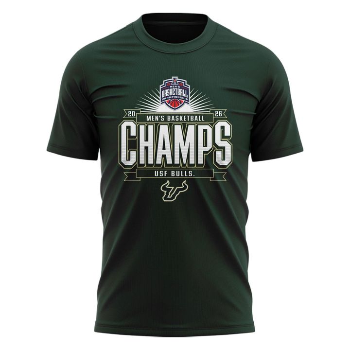Unisex Blue 84 Green South Florida Bulls 2026 American Conference Men's Basketball Tournament Champions T-Shirt V1
