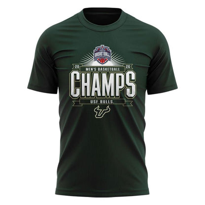 Unisex Blue 84 Green South Florida Bulls 2026 American Conference Men's Basketball Tournament Champions T-Shirt V1
