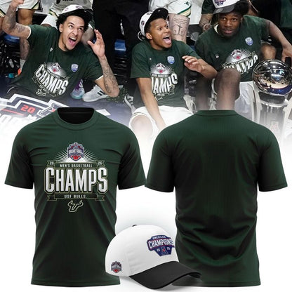 Unisex Blue 84 Green South Florida Bulls 2026 American Conference Men's Basketball Tournament Champions T-Shirt V1