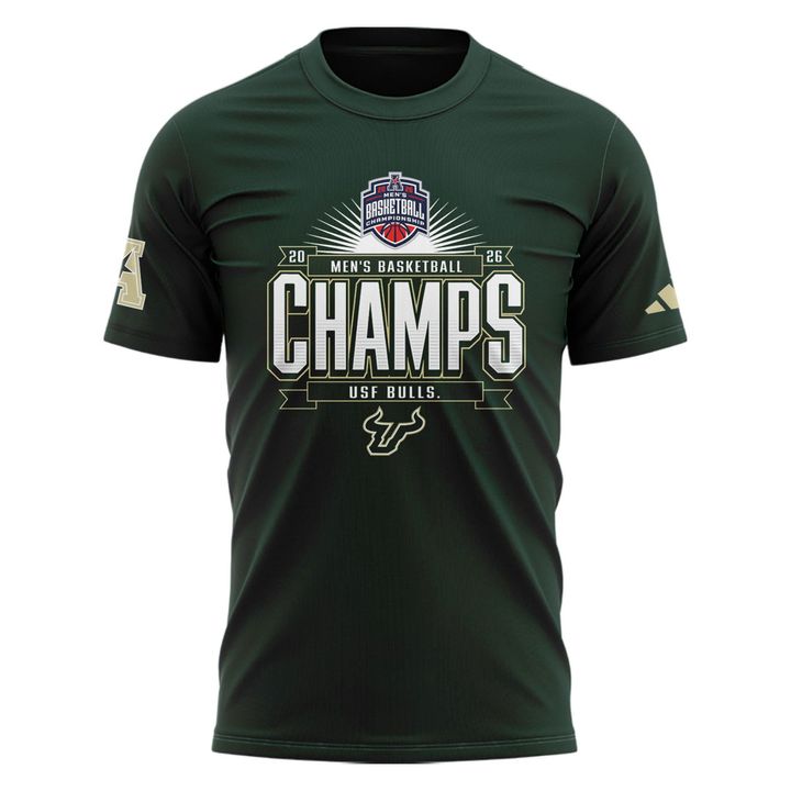 Unisex Blue 84 Green South Florida Bulls 2026 American Conference Men's Basketball Tournament Champions T-Shirt V2