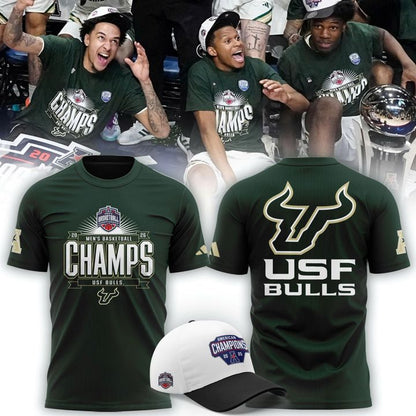 Unisex Blue 84 Green South Florida Bulls 2026 American Conference Men's Basketball Tournament Champions T-Shirt V2