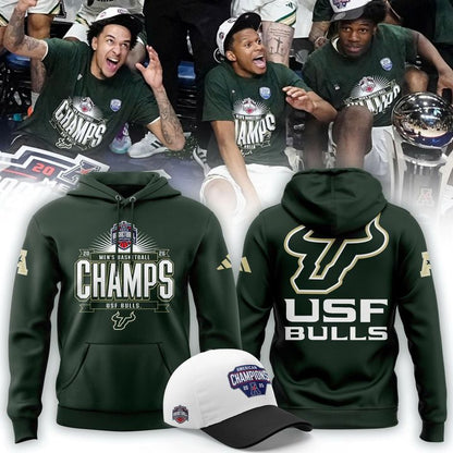 Unisex Blue 84 Green South Florida Bulls 2026 American Conference Men's Basketball Tournament Champions Hoodie V2