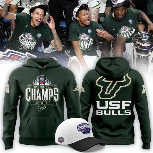 Unisex Blue 84 Green South Florida Bulls 2026 American Conference Men's Basketball Tournament Champions Hoodie V2