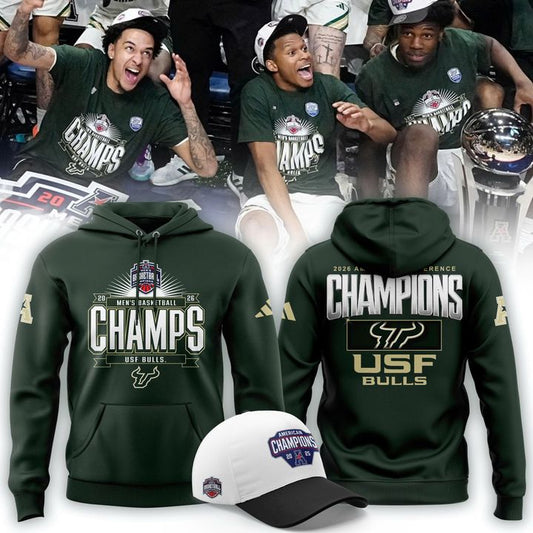 Unisex Blue 84 Green South Florida Bulls 2026 American Conference Men's Basketball Tournament Champions Hoodie (Updated Version)