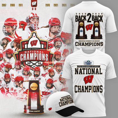 Wisconsin Badgers 2026 NCAA Frozen Four Women's Ice Hockey National Champions Tshirt