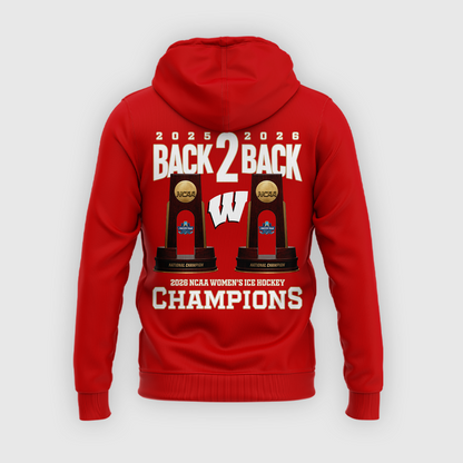 01.Wisconsin Badgers 2026 NCAA Frozen Four Women's Ice Hockey National Champions Hoodie