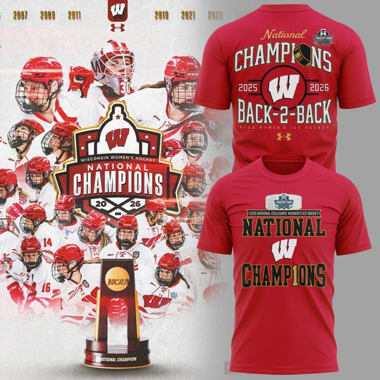 04.Wisconsin Badgers 2026 NCAA Frozen Four Women's Ice Hockey National Champions Tshirt