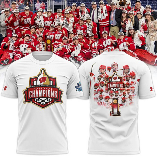 16.Wisconsin Badgers 2026 NCAA Frozen Four Women's Ice Hockey National Champions Tshirt