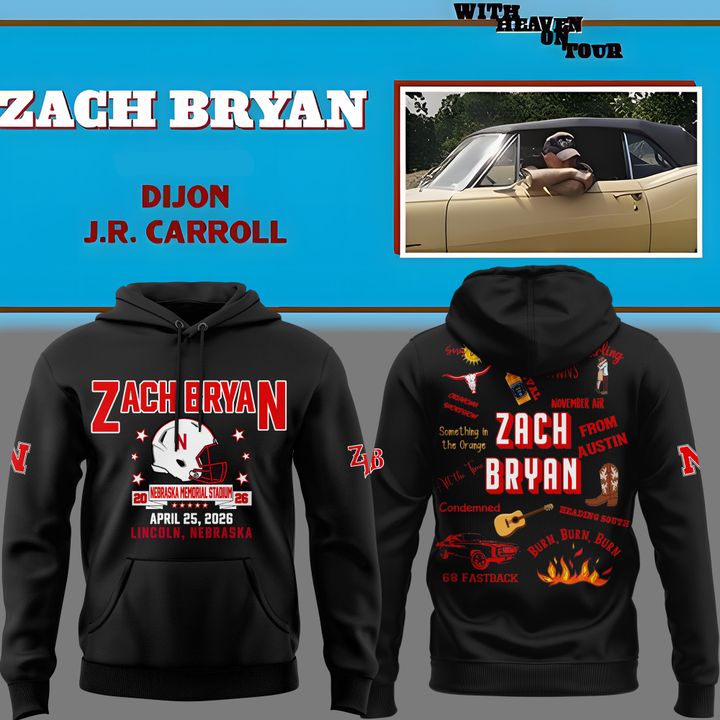 Zach Bryan x Nebraska Cornhuskers Football - With Heaven On Tour - 2026 Hoodie