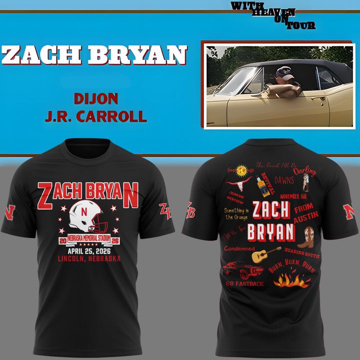 Limited Edition Zach Bryan - With Heaven on Tour - Nebraska Memorial Stadium Tshirt